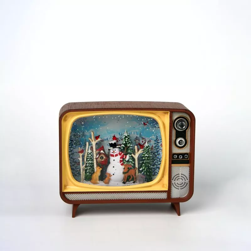 Retro TV Natal Snowman Snow Globe